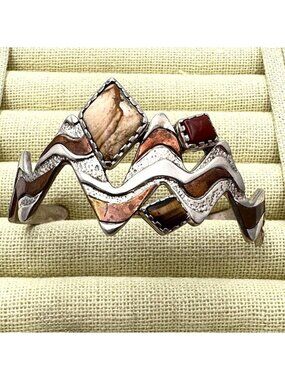 Vintage Carolyn Pollack 4 Corners Sterling Silver Copper Gemstone Cuff Bracelet